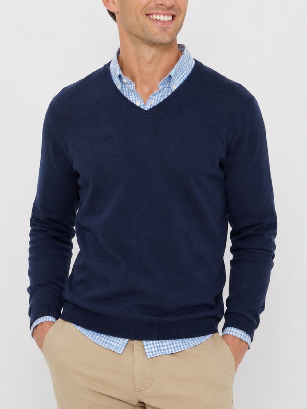 Linea Blu Cotton Cashmere Navy Blue V Neck Long Sleeve Pullover Sweater Large